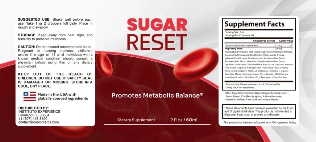 Sugar Reset Supplement Facts Label
